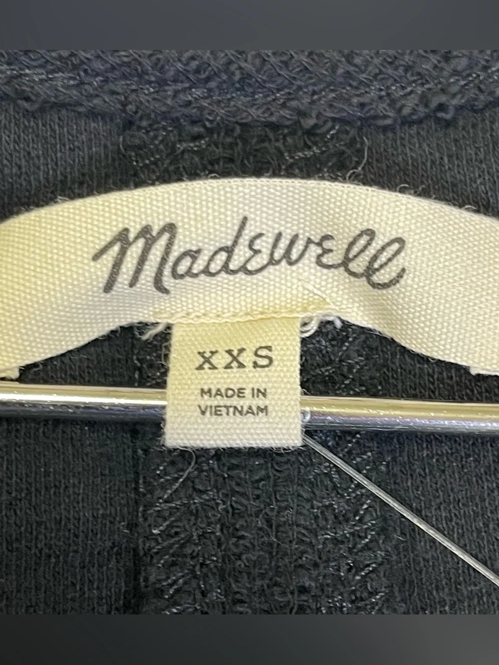 Madewell Black Textured V-Neck Puff 3/4 Sleeve Top XXS NWT